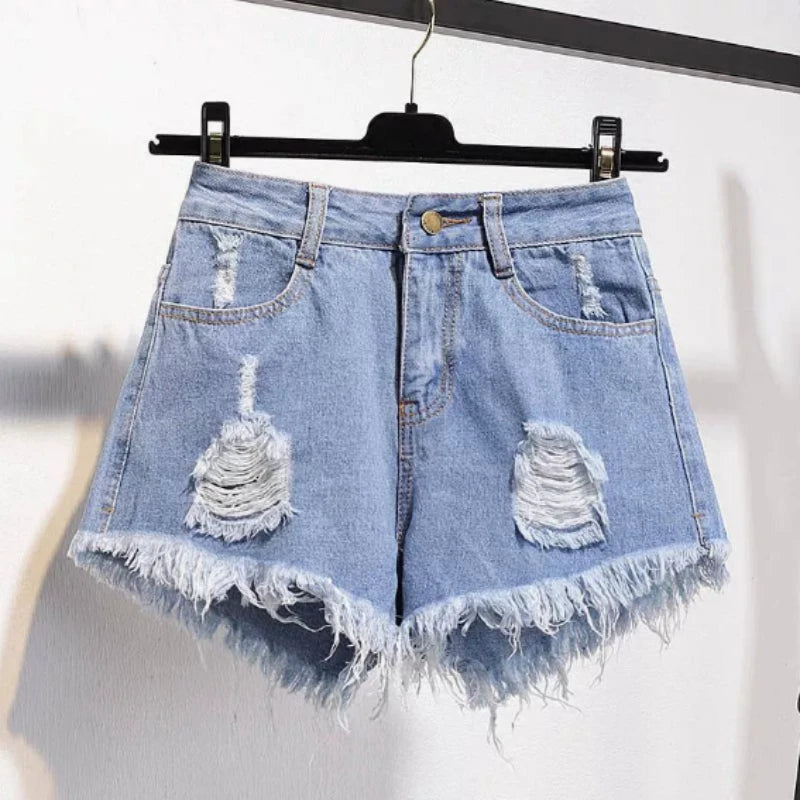 Large Size High-Waisted Denim Shorts for Women Basic Short Jeans