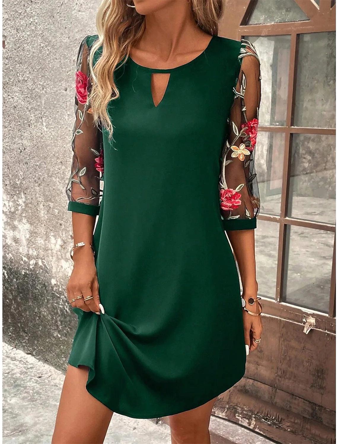 Luxury Dress Women's Perspective Mid Sleeve Printed Round Neck Mini Skirt Summer Party Dress - Chicmei