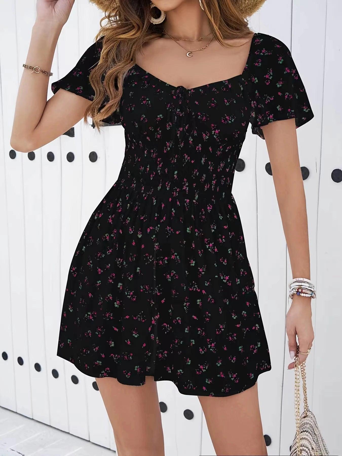 2024 Spring/Summer New Short Fragmented Flower Night Dress French Gentle and Sweet Outdoor Beach Skirt - Chicmei