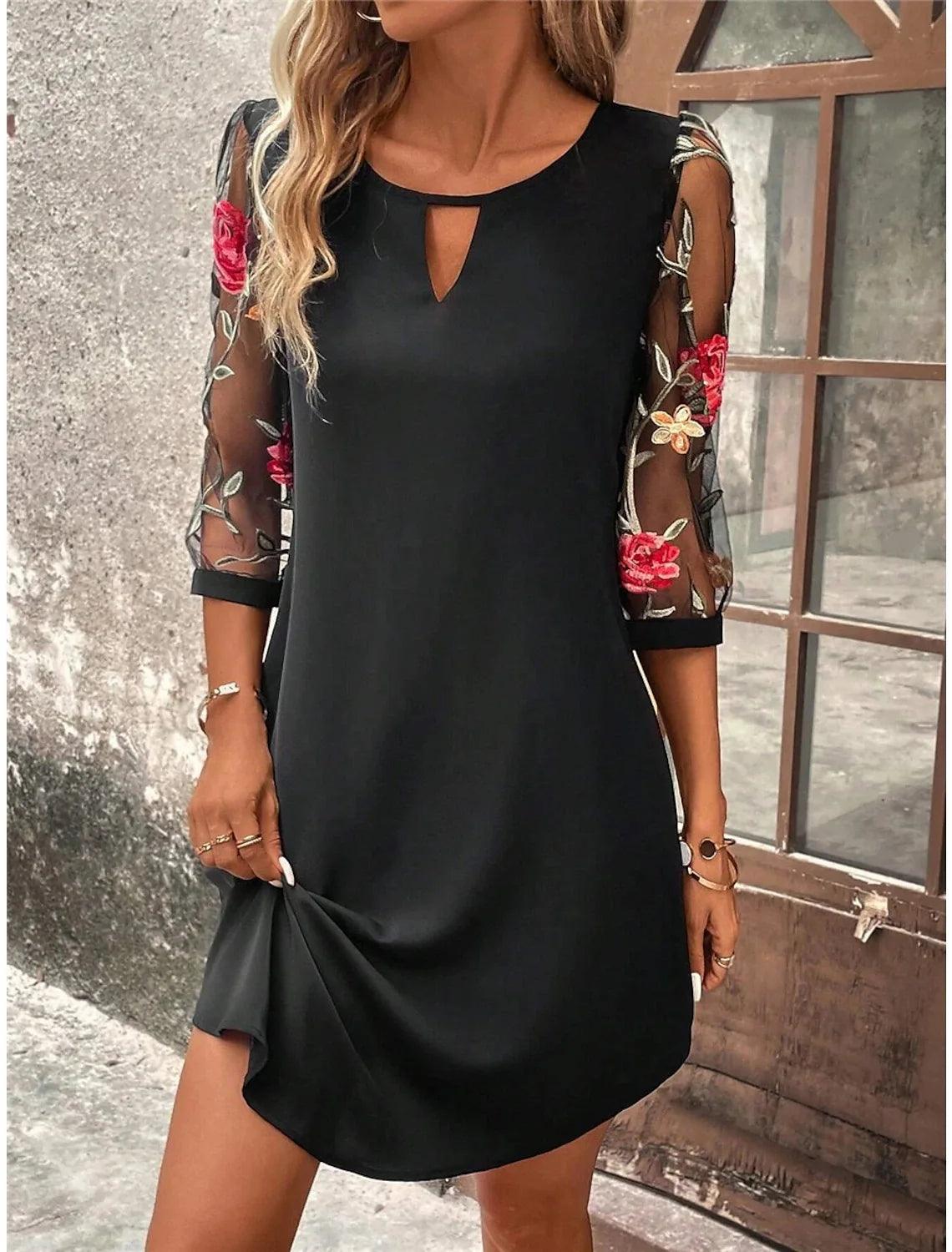 Luxury Dress Women's Perspective Mid Sleeve Printed Round Neck Mini Skirt Summer Party Dress - Chicmei