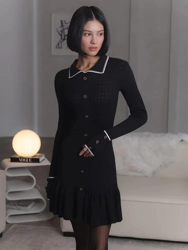 High Waist Ruffled Maxi Dresses Knitted Slim Long Vintage Dress - Chicmei