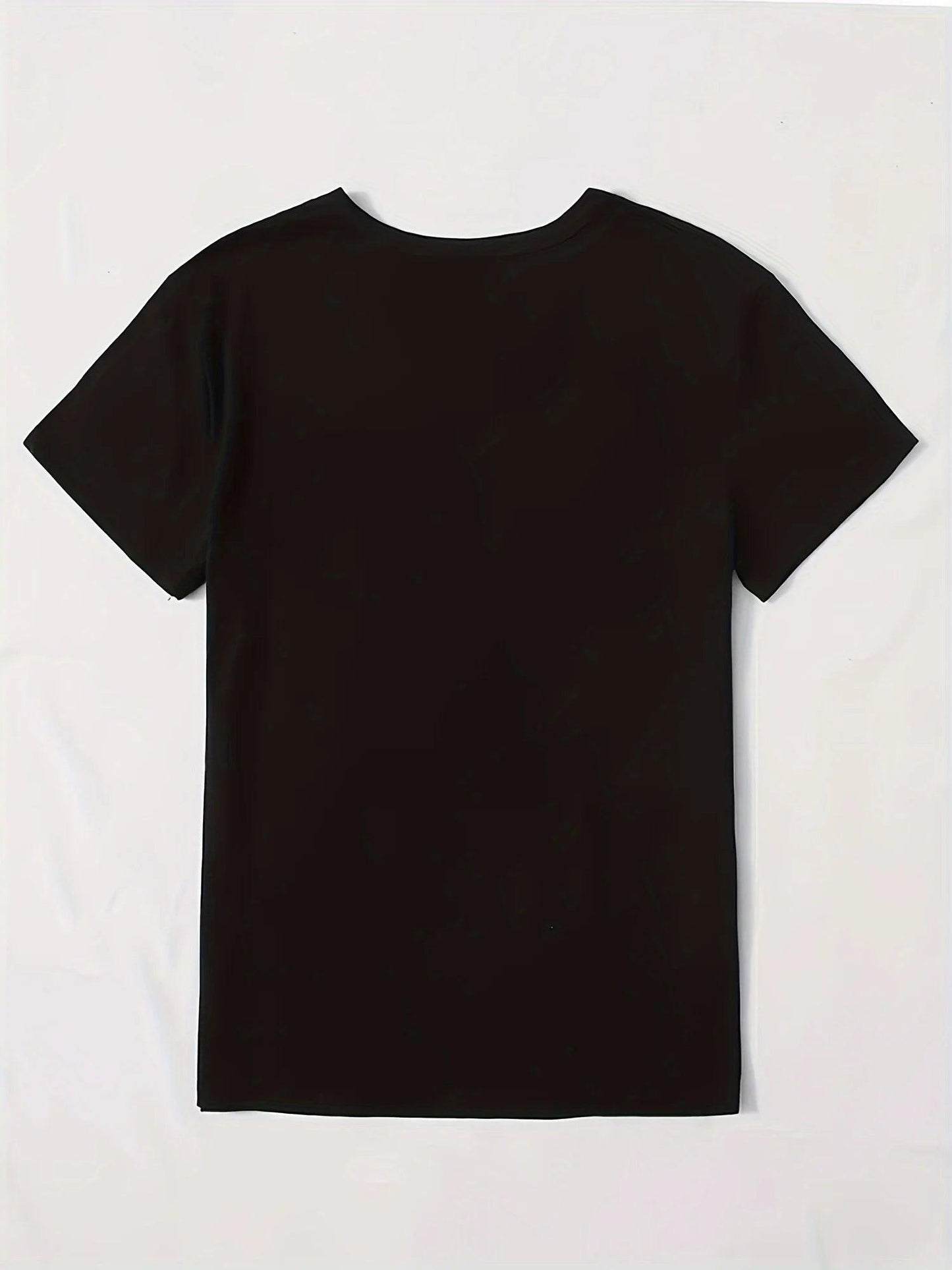 Cute Print Solid Crew Neck T-Shirt, Short Sleeve Casual Every Day Top For All Season, Women's Clothing - Chicmei