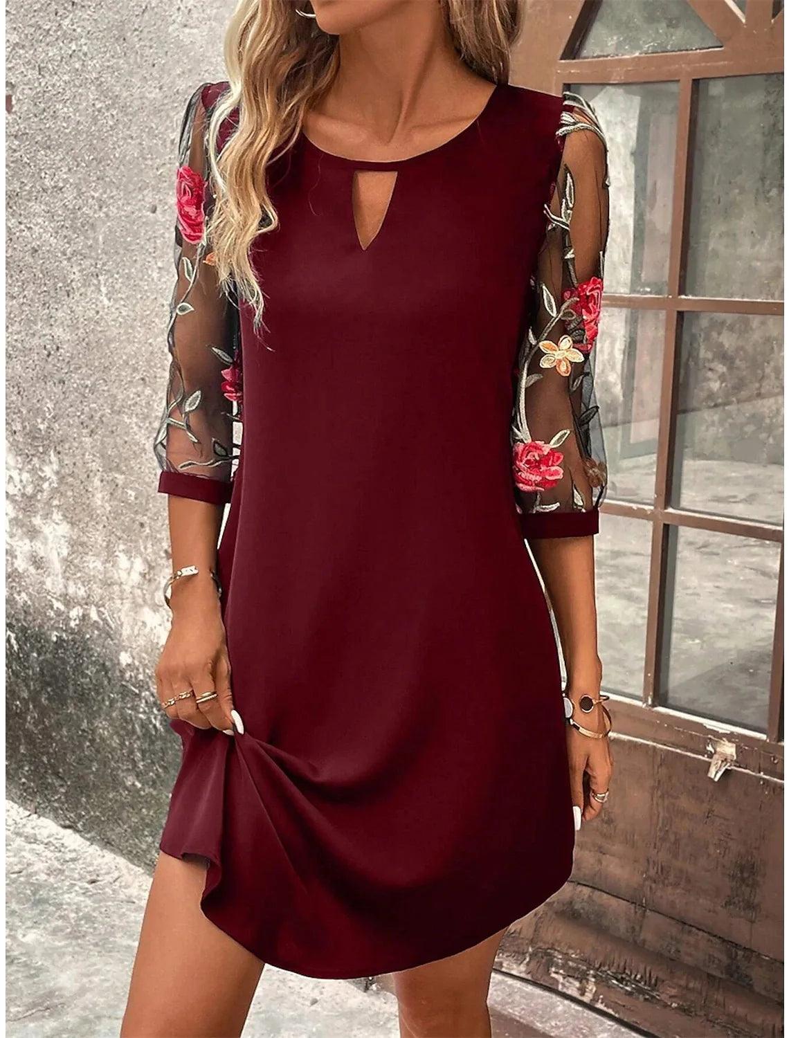 Luxury Dress Women's Perspective Mid Sleeve Printed Round Neck Mini Skirt Summer Party Dress - Chicmei