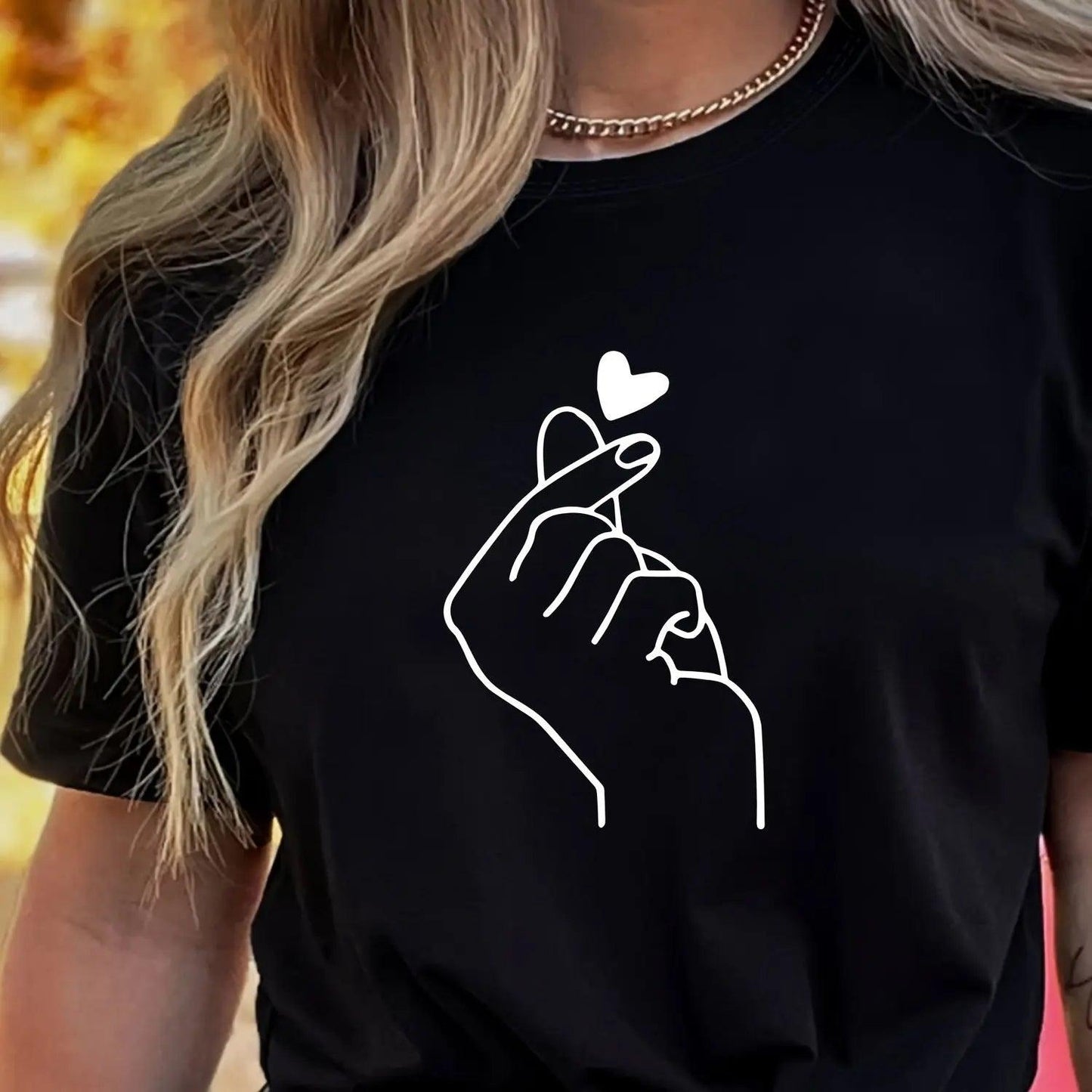 Cute Print Solid Crew Neck T-Shirt, Short Sleeve Casual Every Day Top For All Season, Women's Clothing - Chicmei