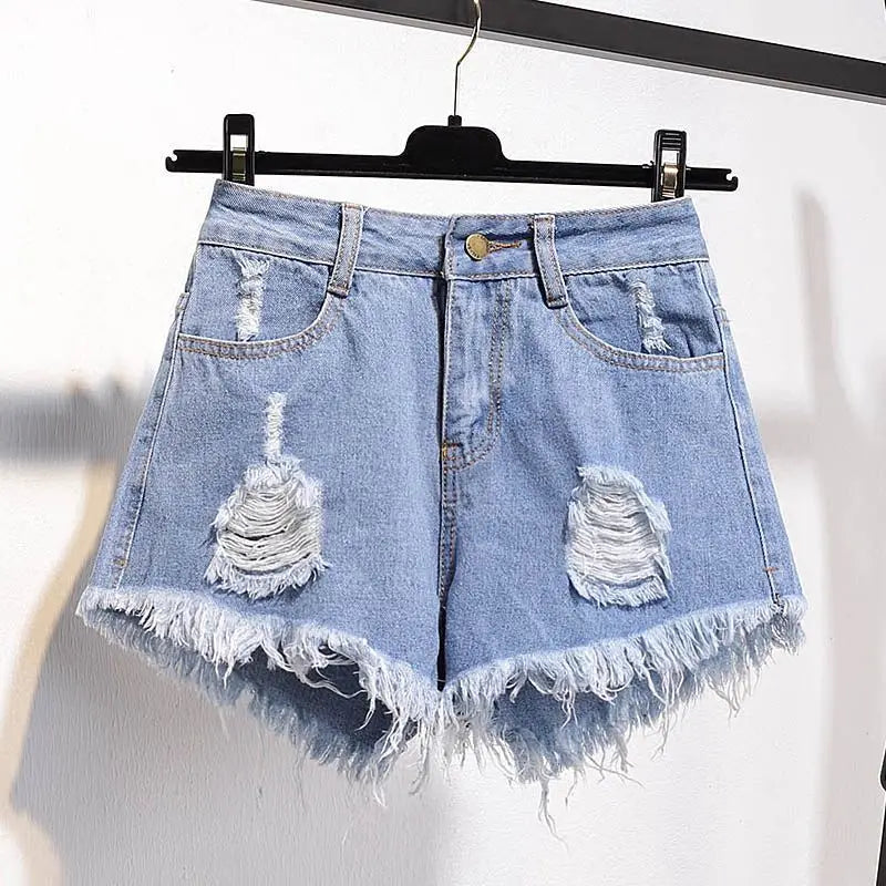 Large Size High-Waisted Denim Shorts for Women Basic Short Jeans