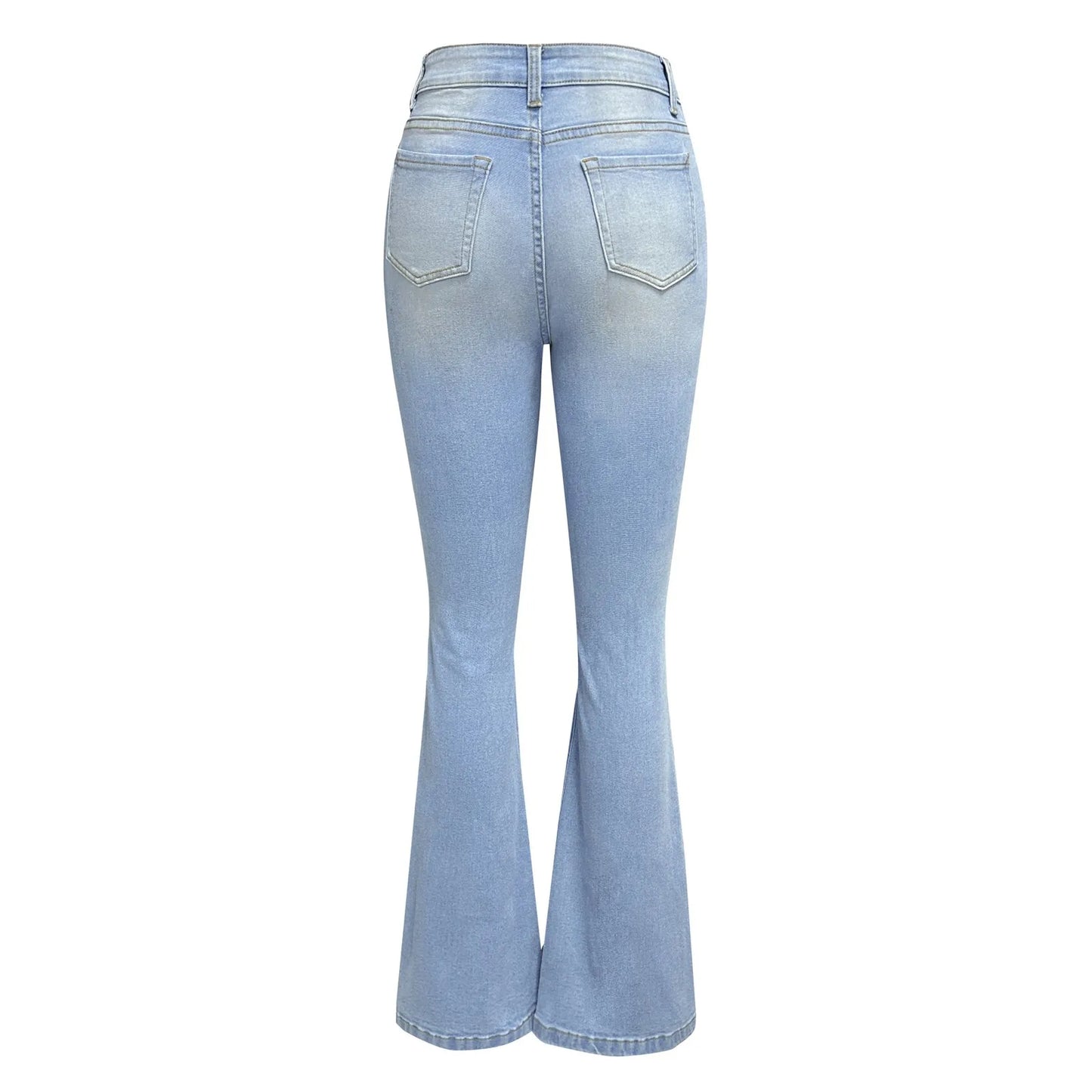 Women Ripped Flared Jeans Mid Waist Wide Leg Bootcut Denim Pants Streetwear
