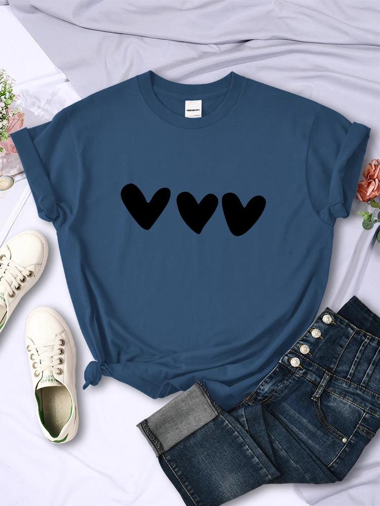 Black Heart Printing Female T-Shirts Personality Street Short Sleeve All-math Soft Tee Clothing Casual Breathable Women Tops - Chicmei