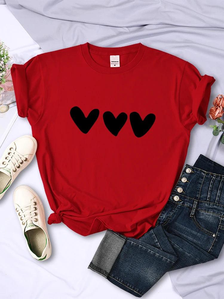 Black Heart Printing Female T-Shirts Personality Street Short Sleeve All-math Soft Tee Clothing Casual Breathable Women Tops - Chicmei