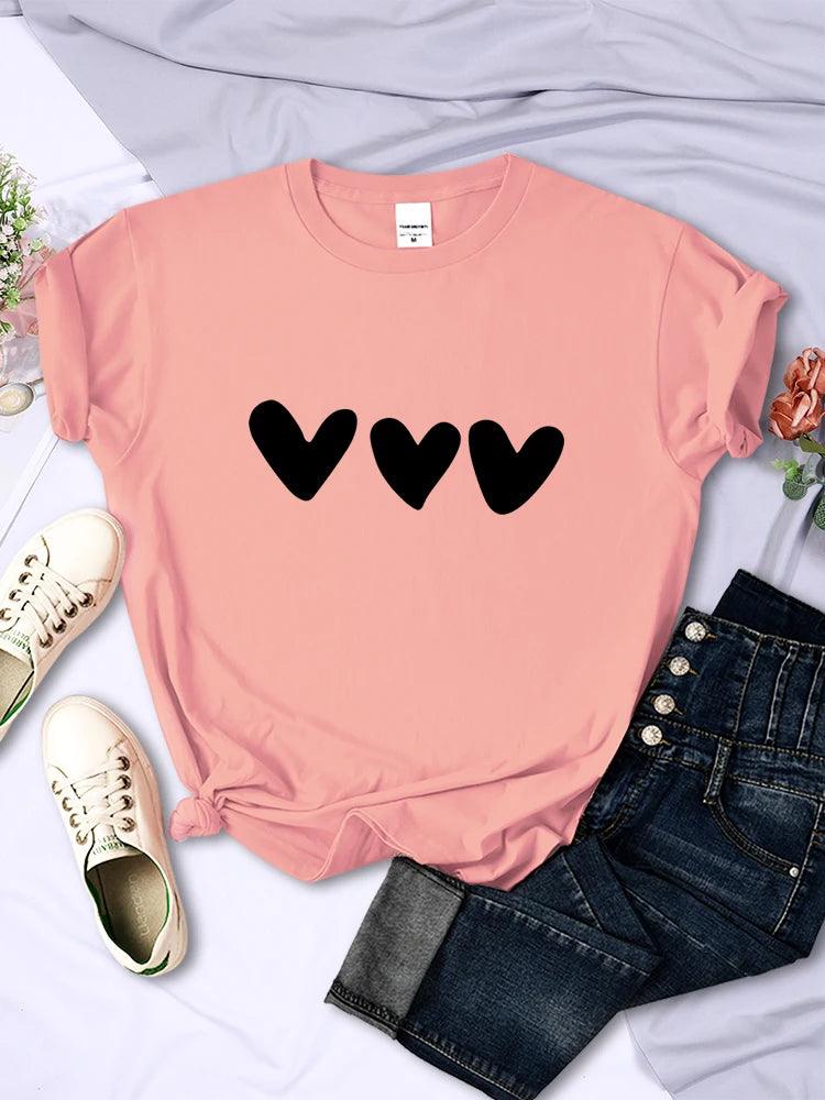 Black Heart Printing Female T-Shirts Personality Street Short Sleeve All-math Soft Tee Clothing Casual Breathable Women Tops - Chicmei