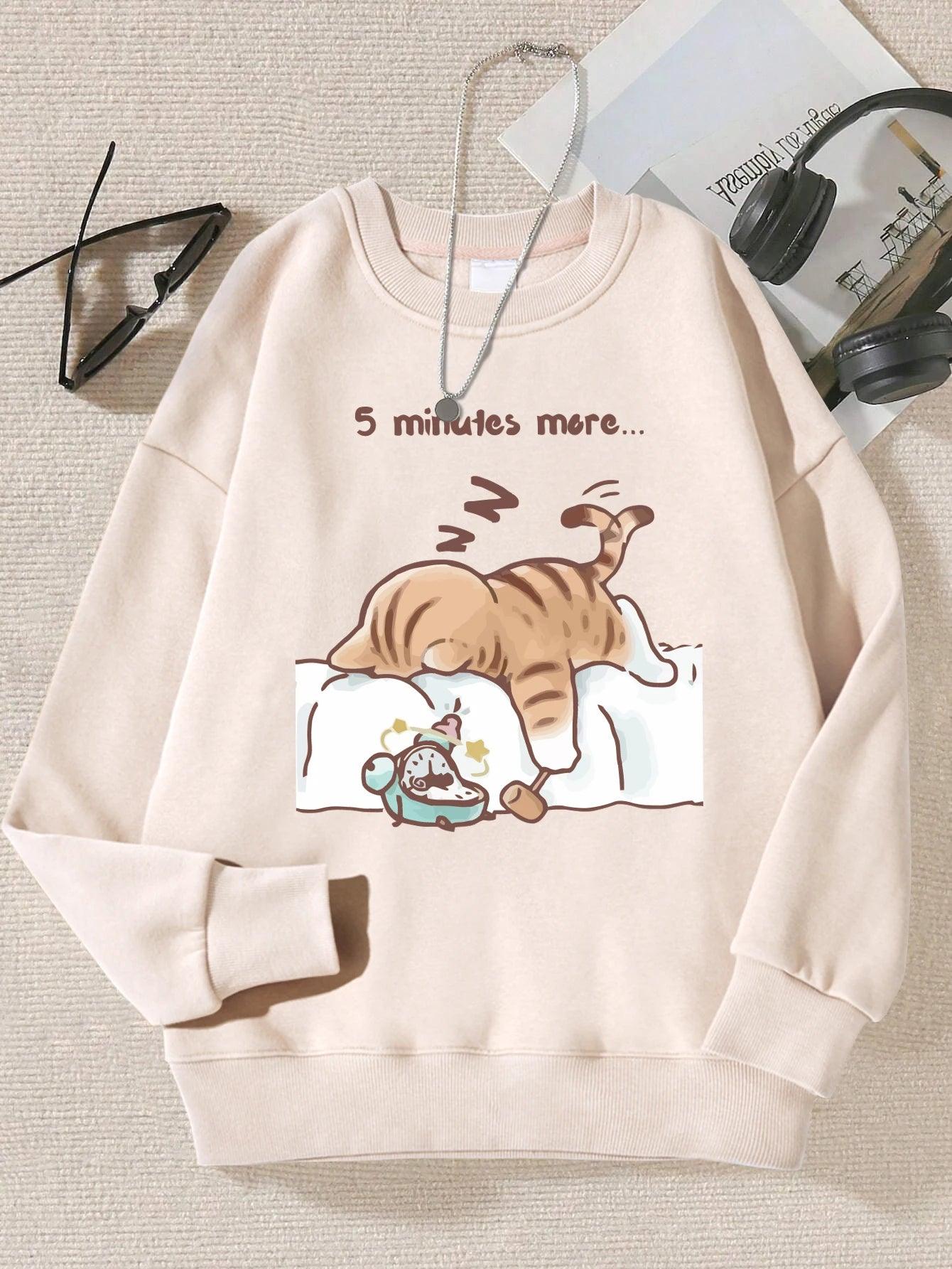 The Cat That Always Wants To Sleep Pattern Printed Hooded Women Simple Warm Autumn Sweatshirt Street Casual Unisex Pullovers - Chicmei