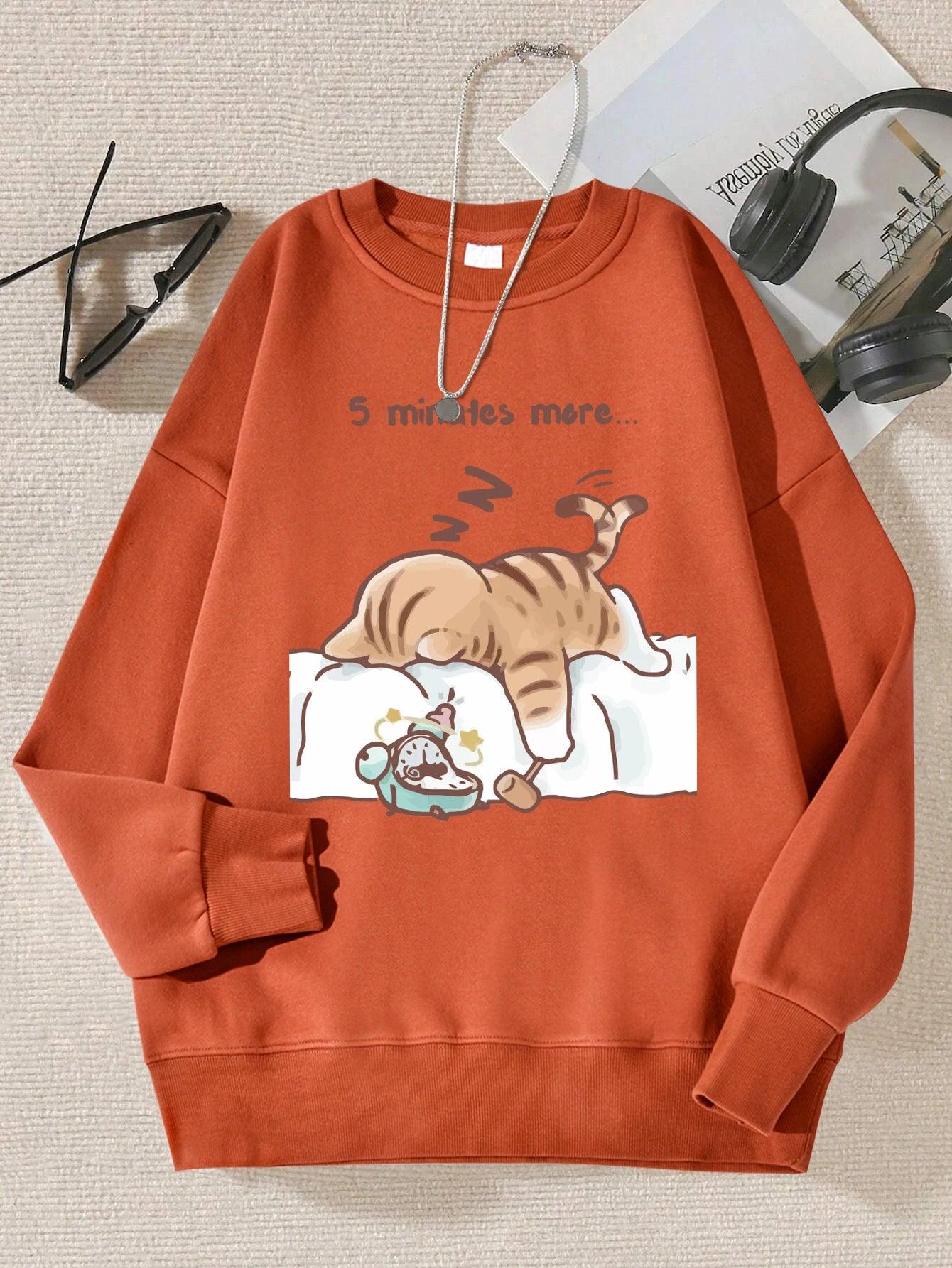 The Cat That Always Wants To Sleep Pattern Printed Hooded Women Simple Warm Autumn Sweatshirt Street Casual Unisex Pullovers - Chicmei