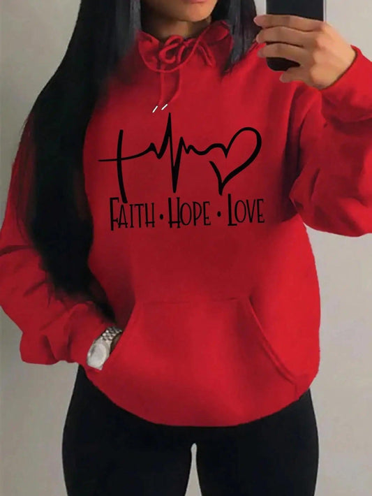 Faith Hope Love Letter Graphic Women Hoody Street Casual Loose Hoodies Autumn Fleece Pullover Hip Hop O-Neck Clothing Female - Chicmei