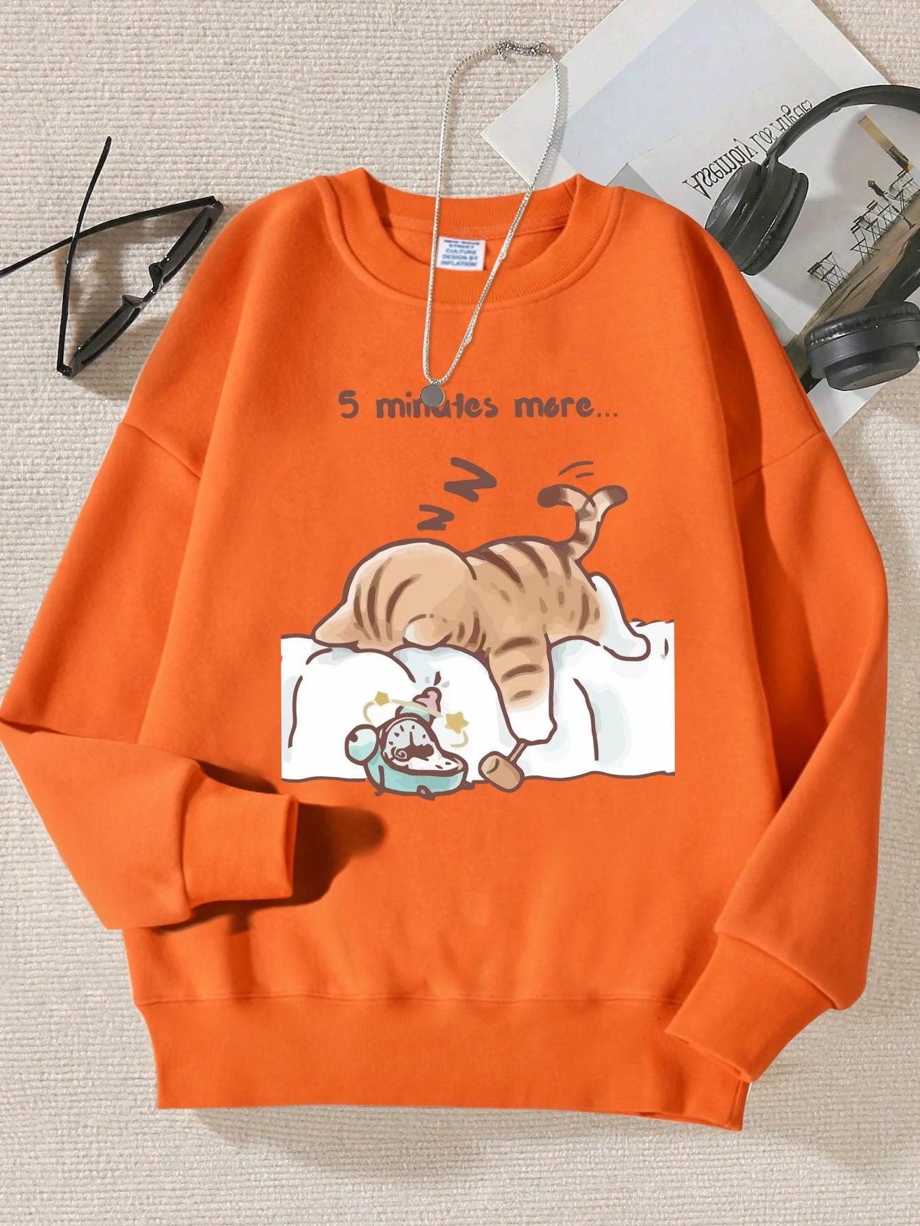 The Cat That Always Wants To Sleep Pattern Printed Hooded Women Simple Warm Autumn Sweatshirt Street Casual Unisex Pullovers - Chicmei