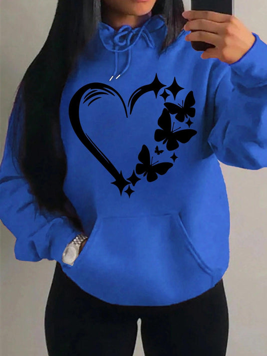 Combination Of Love And Butterfly Pattern Hoody Women Hip Hop Street Hoodies Trendy Pocket Clothes Vintage Multicolor Hoodie - Chicmei