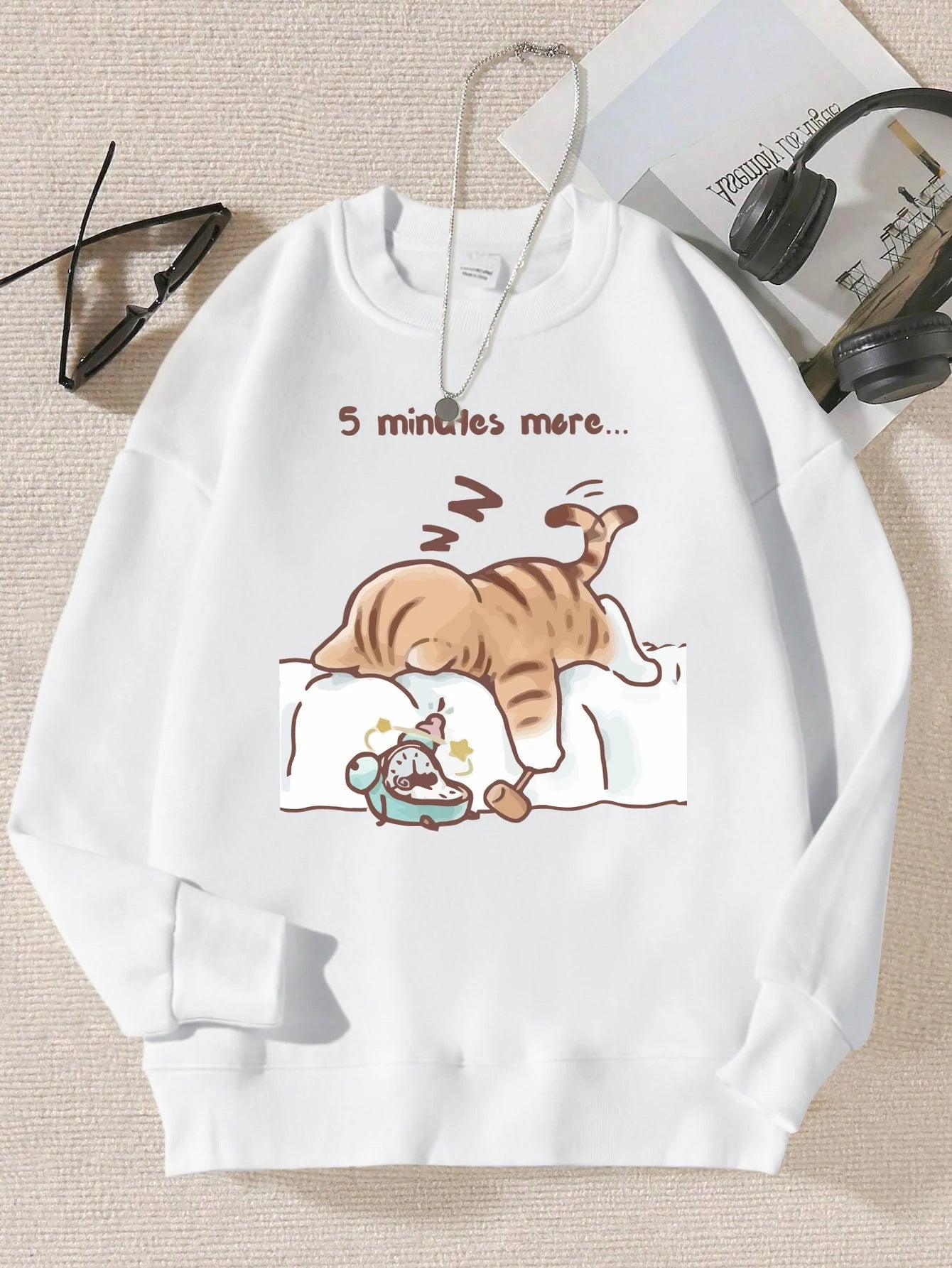 The Cat That Always Wants To Sleep Pattern Printed Hooded Women Simple Warm Autumn Sweatshirt Street Casual Unisex Pullovers - Chicmei
