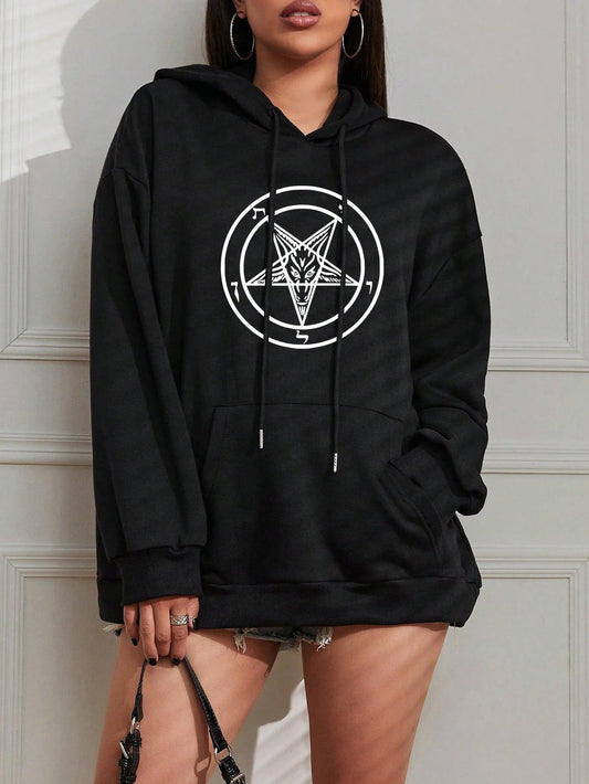Pentagram Gothic Occult Satan Printed Women Hoodies All-match Street Style Female Pullover Casual Clothing Harajuku Unisex Tops - Chicmei