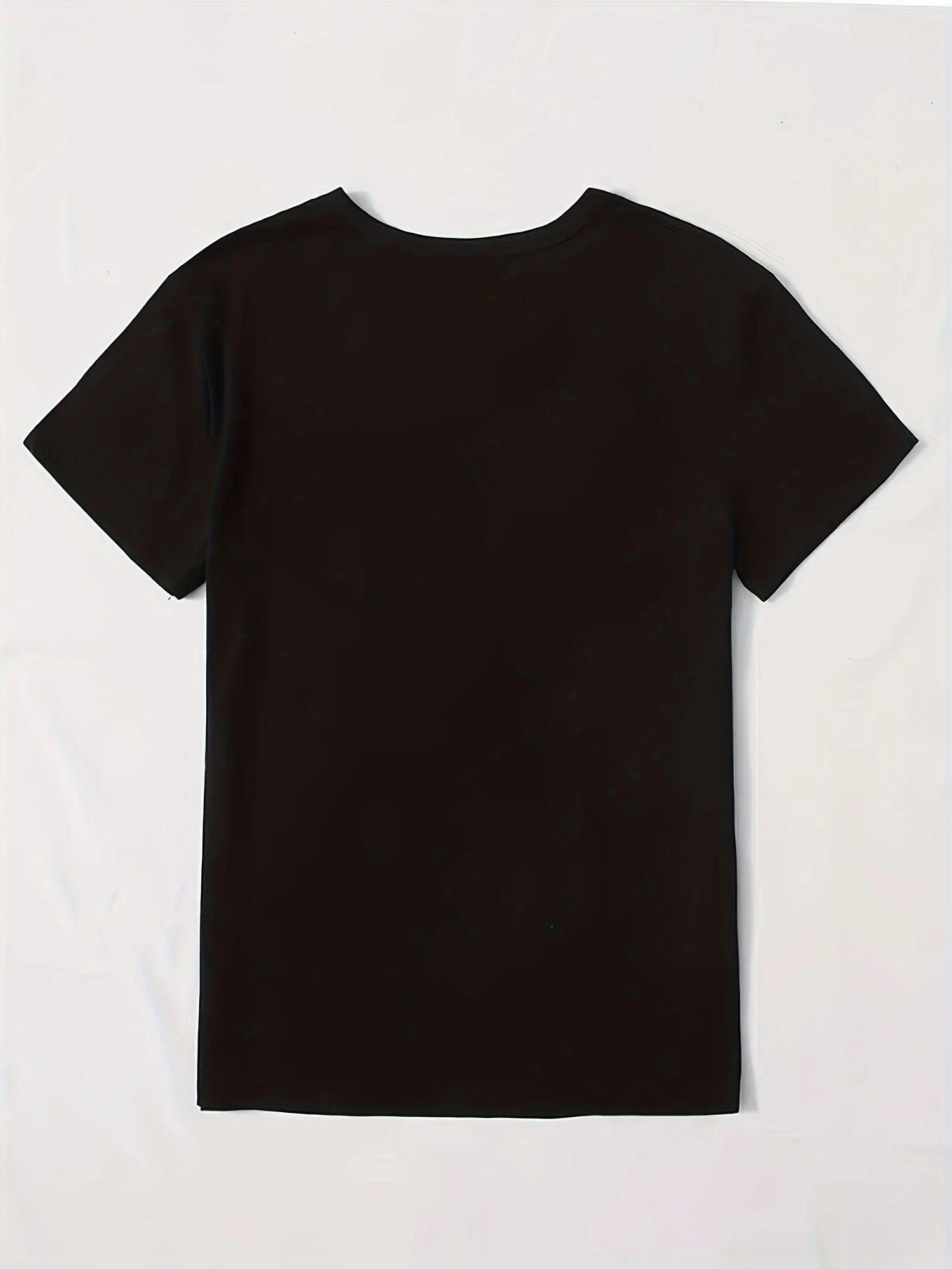 Cute Print Solid Crew Neck T-Shirt, Short Sleeve Casual Every Day Top For All Season, Women's Clothing - Chicmei