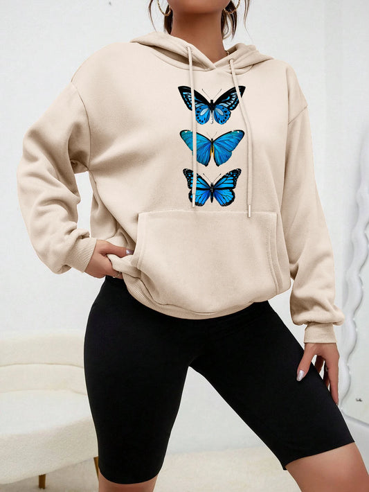 Creative Butterfly Design Print Women Hoodie New Street Casual Sweatshirt Fashion Fleece Hoody Pocket Comfortable Female Tops - Chicmei