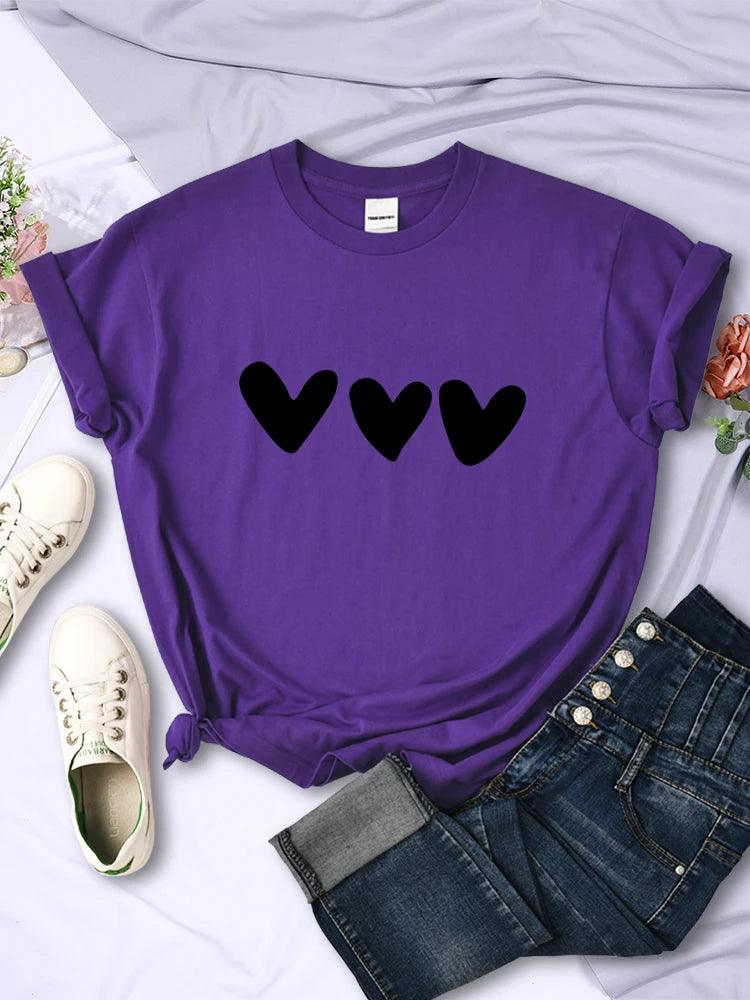 Black Heart Printing Female T-Shirts Personality Street Short Sleeve All-math Soft Tee Clothing Casual Breathable Women Tops - Chicmei