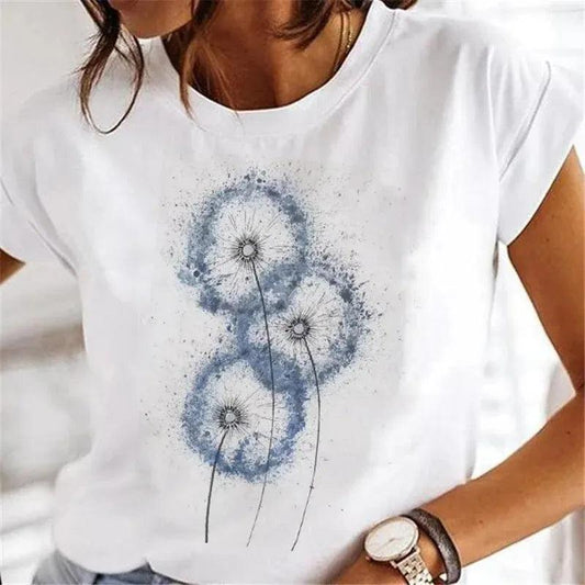Dandelion FashionWatercolor 90s Short Sleeve Spring Summer Female Tee Graphic T Shirt - Chicmei