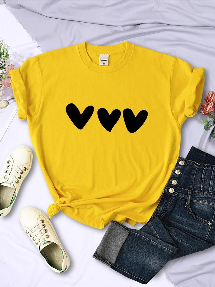 Black Heart Printing Female T-Shirts Personality Street Short Sleeve All-math Soft Tee Clothing Casual Breathable Women Tops - Chicmei