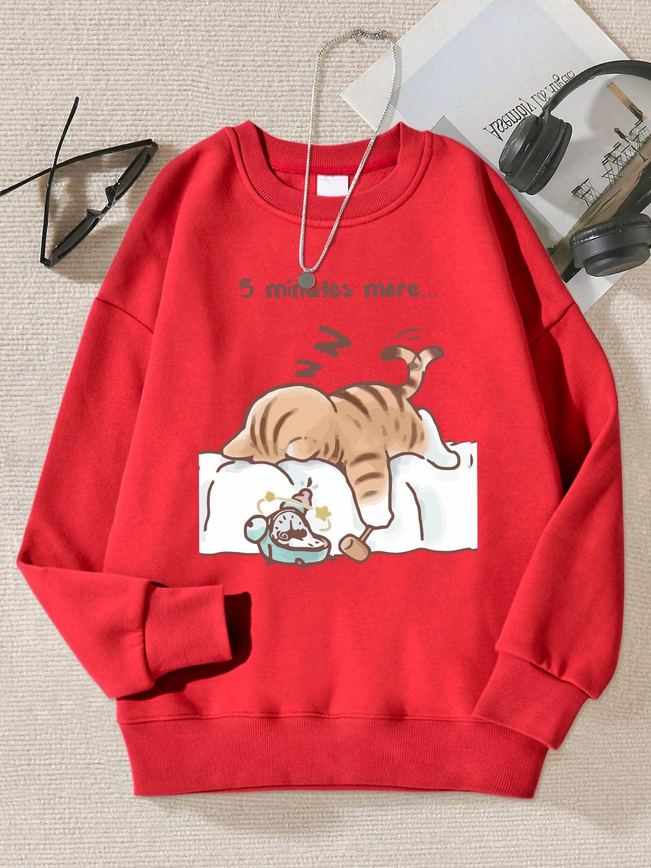 The Cat That Always Wants To Sleep Pattern Printed Hooded Women Simple Warm Autumn Sweatshirt Street Casual Unisex Pullovers - Chicmei