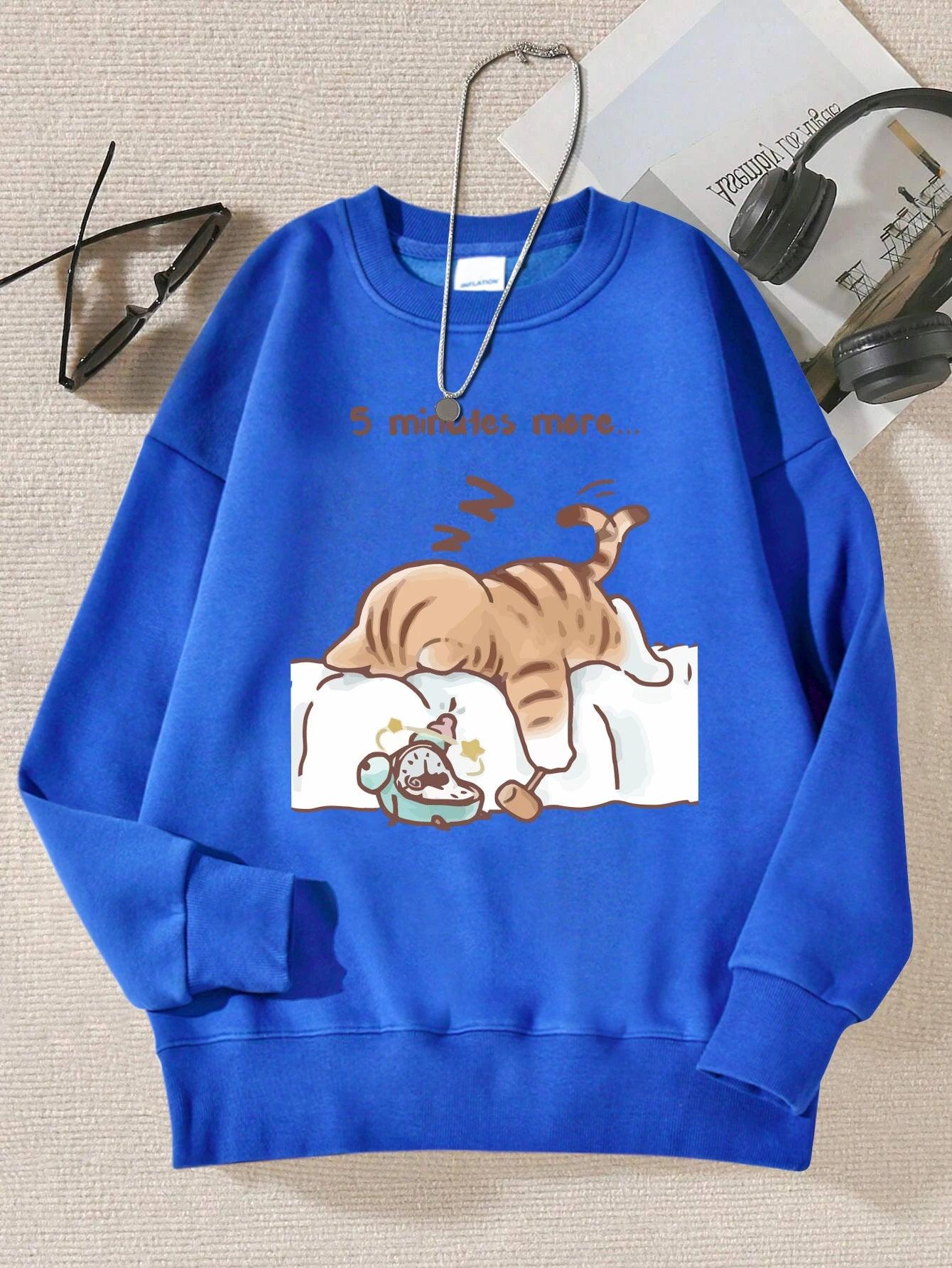 The Cat That Always Wants To Sleep Pattern Printed Hooded Women Simple Warm Autumn Sweatshirt Street Casual Unisex Pullovers - Chicmei