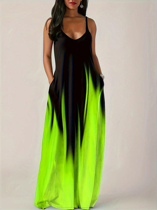 Plus size Summer cool style camisole long dress abstract fashion print temperament street dress - Chicmei