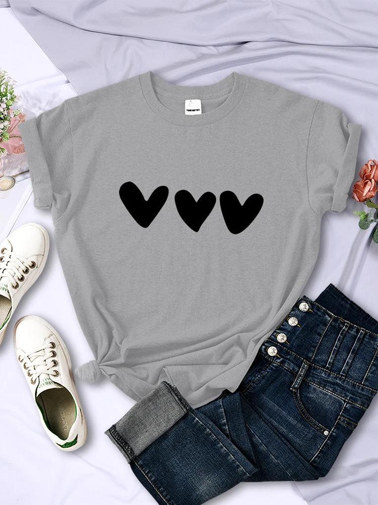 Black Heart Printing Female T-Shirts Personality Street Short Sleeve All-math Soft Tee Clothing Casual Breathable Women Tops - Chicmei