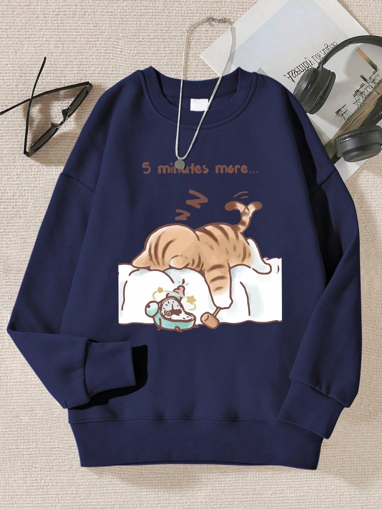The Cat That Always Wants To Sleep Pattern Printed Hooded Women Simple Warm Autumn Sweatshirt Street Casual Unisex Pullovers - Chicmei