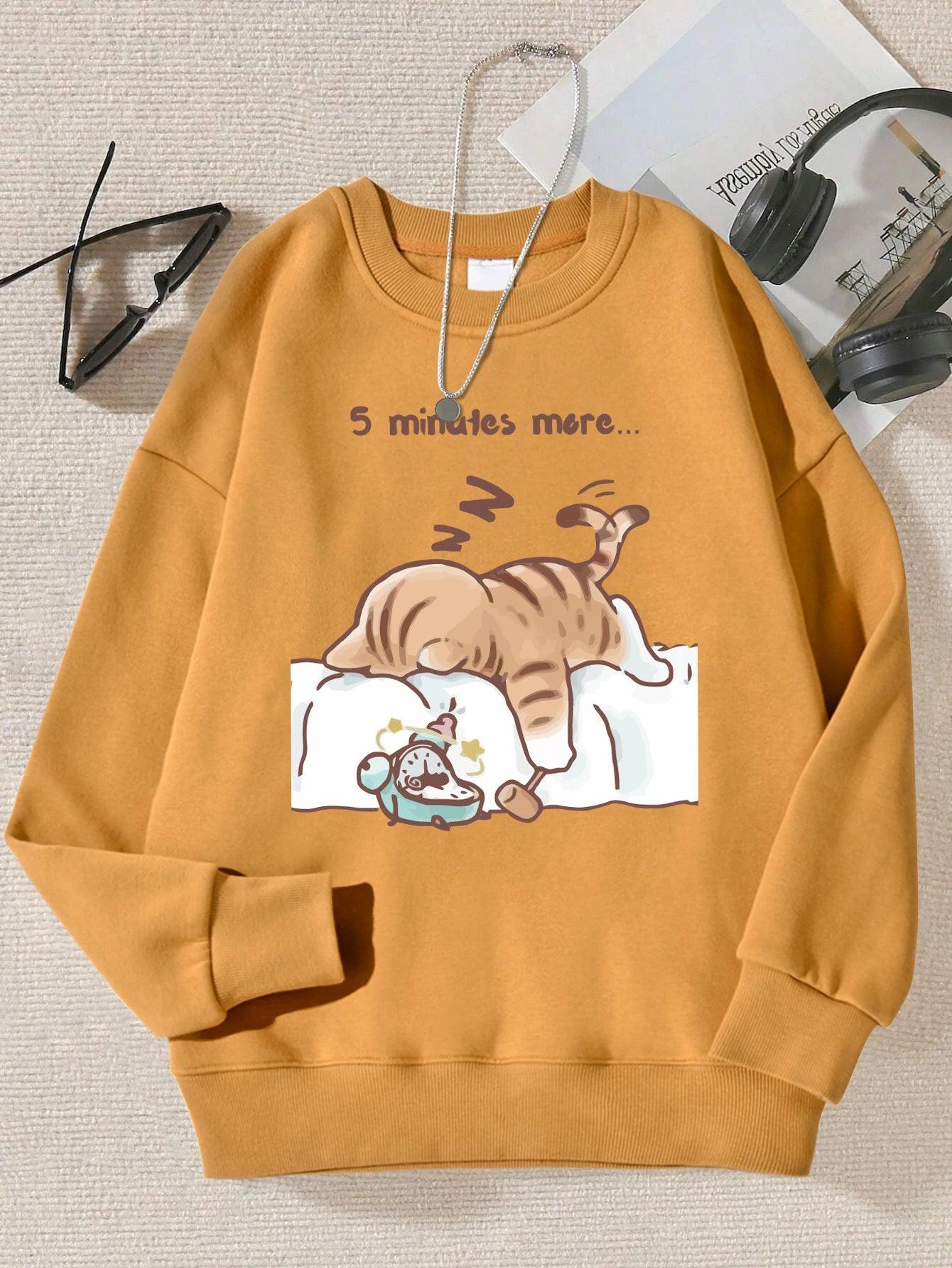 The Cat That Always Wants To Sleep Pattern Printed Hooded Women Simple Warm Autumn Sweatshirt Street Casual Unisex Pullovers - Chicmei