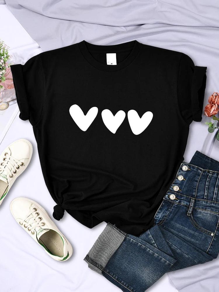 Black Heart Printing Female T-Shirts Personality Street Short Sleeve All-math Soft Tee Clothing Casual Breathable Women Tops - Chicmei