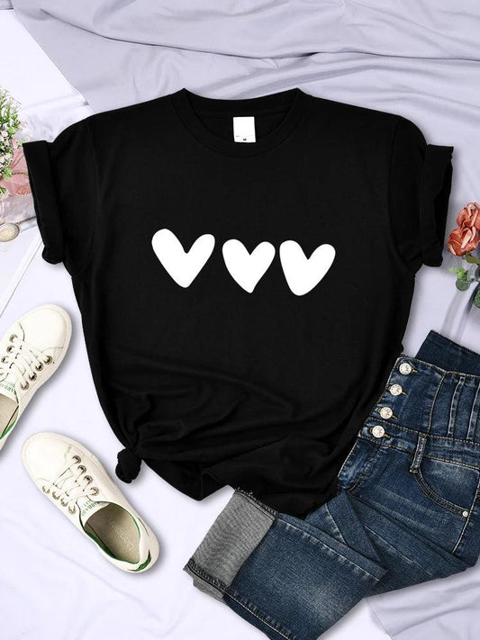 Black Heart Printing Female T-Shirts Personality Street Short Sleeve All-math Soft Tee Clothing Casual Breathable Women Tops - Chicmei