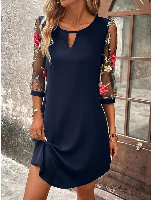 Luxury Dress Women's Perspective Mid Sleeve Printed Round Neck Mini Skirt Summer Party Dress - Chicmei