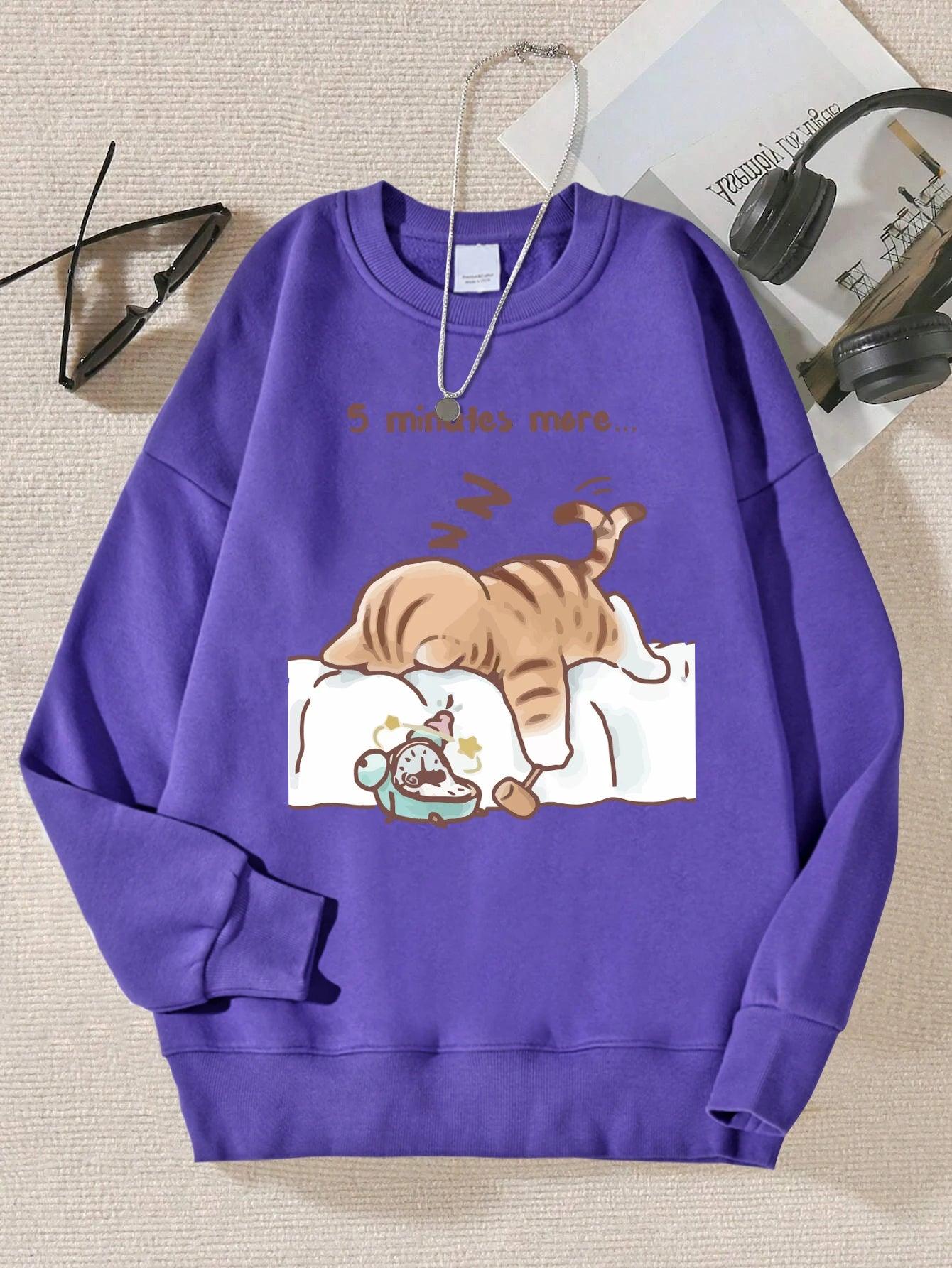 The Cat That Always Wants To Sleep Pattern Printed Hooded Women Simple Warm Autumn Sweatshirt Street Casual Unisex Pullovers - Chicmei