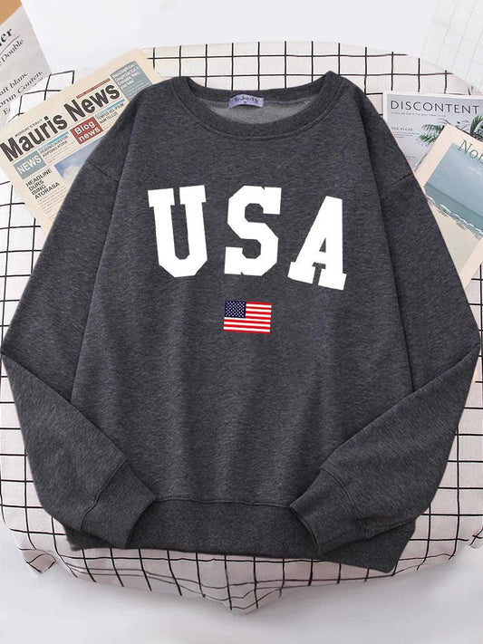 Usa American Flag Patriotic Street Hoody Women simple Oversize Sweatshirt Street All-match Clothing Hipster S-XXL Female Tops - Chicmei